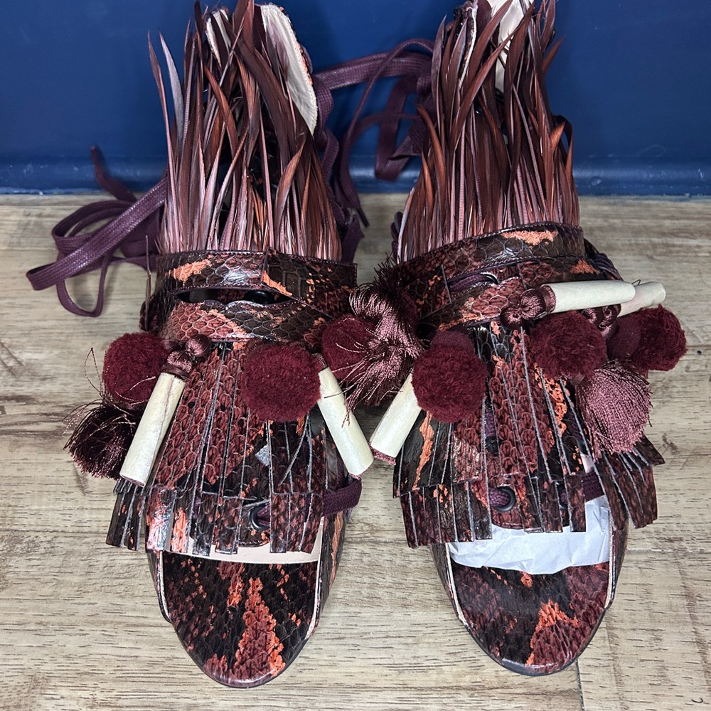 N°21 Elaphe Water Snake Fringe Sandals – Size 39.5 (US 9) – Made in Italy